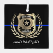 シンブルーライン警察バッジパーソナライズされたオーナメント ガラスオーナメント (裏面)