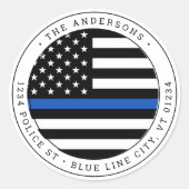 シンブルーライン警察フラッグサークル差出人住所 ラウンドシール (正面)