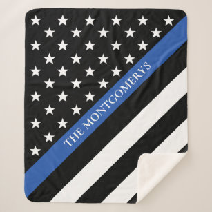 シンブルーライン警察旗モノグラム名 シェルパブランケット