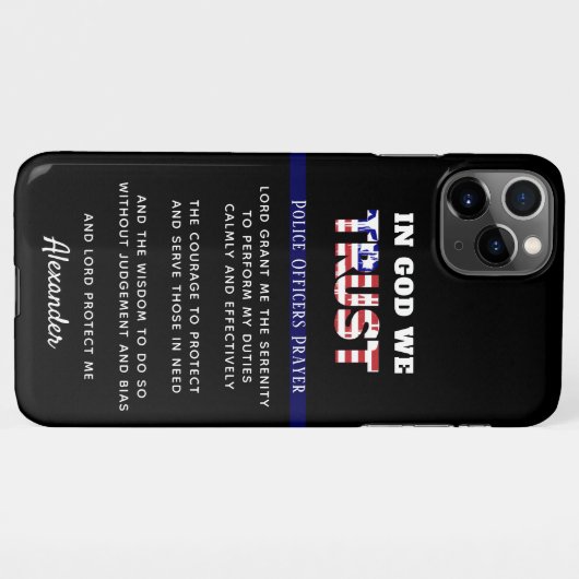 シンブルーライン警察祈りの言葉パーソナライズされた予算 iPhoneケース (裏面横)