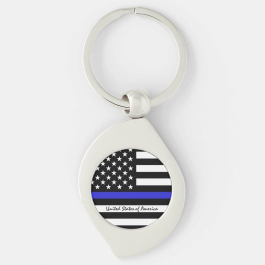 シンブルーライン&アメリカ国旗の警察/米国事務所 キーホルダー (正面)