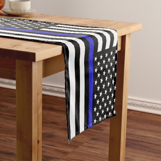 シンブルーライン&アメリカ国旗の警察/米国事務所 ショートテーブルランナー (インサイチュ)
