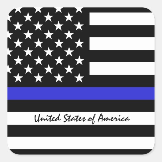 シンブルーライン&アメリカ国旗の警察/米国事務所 スクエアシール (正面)