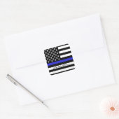 シンブルーライン&アメリカ国旗の警察/米国事務所 スクエアシール (封筒)