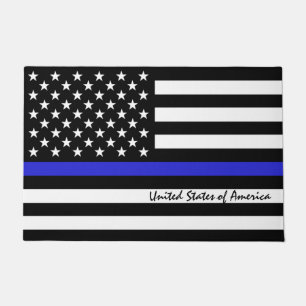シンブルーライン&アメリカ国旗の警察/米国事務所 ドアマット