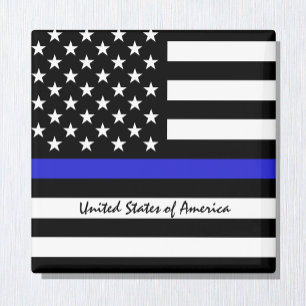 シンブルーライン&アメリカ国旗の警察/米国事務所 マグネット