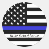 シンブルーライン&アメリカ国旗の警察/米国事務所 ラウンドシール (正面)