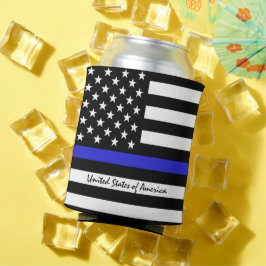シンブルーライン&アメリカ国旗の警察/米国事務所 缶クーラー