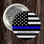 シンブルーライン&アメリカ国旗の警察/米国事務所 缶バッジ