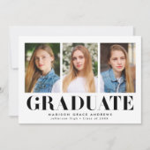 シンプはっきりしたリーブラック3フォト卒業パーティー 招待状 (正面)