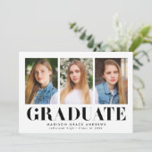 シンプはっきりしたリーブラック3フォト卒業パーティー 招待状 (スタンド正面)