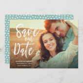 シンプスタイリッシュリーモダンタイポグラフィ写真 |白 セーブザデート (正面/裏面)