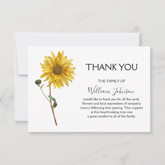 シンプヒマワリ葬式の死別 サンキューカード (正面)