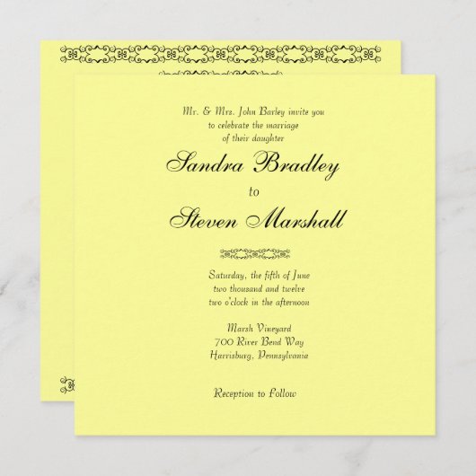 シンプリーイエロー結婚式招待状 招待状 (正面/裏面)