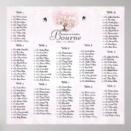 シンプリー ピンク ハート リーフ ツリー ラブ バード ウェディング ポスター