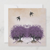 シンプリー ピーチ パープル ヴィンテージ ハート リーフ ツリー 招待状 (裏面)