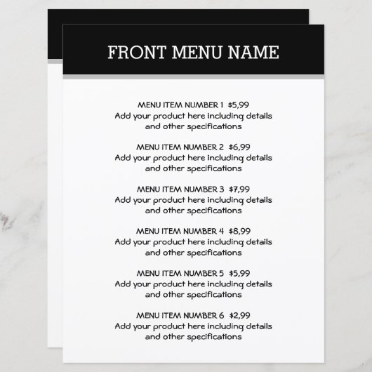 シンプルあらゆるビジネスのメニュー価格表テンプレート (正面/裏面)