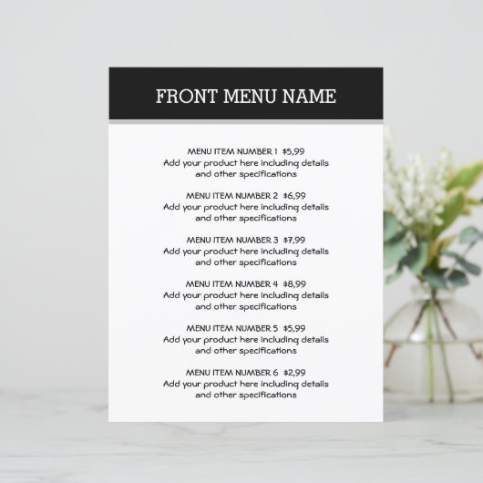 シンプルあらゆるビジネスのメニュー価格表テンプレート (スタンド正面)