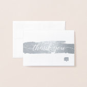 シンプルありがとうブラシのストロークカスタムロゴ銀 箔カード (封筒付き正面)