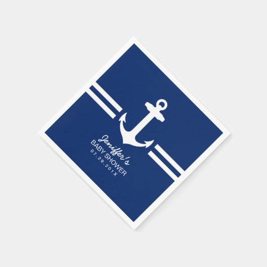 シンプルいかり航海のストライプベイビーシャワー スタンダードカクテルナプキン (角)