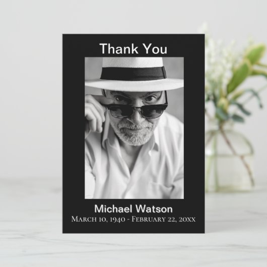 シンプルおじいちゃん葬儀フォトサンキューカード サンキューカード (スタンド正面)