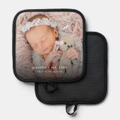 シンプルおばあちゃん年立新生児写真 鍋敷き (正面/裏面)