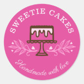 シンプルおもしろいとスタイルベーカリーミニマルケーキのロゴピンク ラウンドシール (正面)