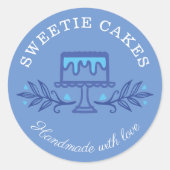 シンプルおもしろいとスタイルミニマルベーカリーケーキロゴブルー ラウンドシール (正面)