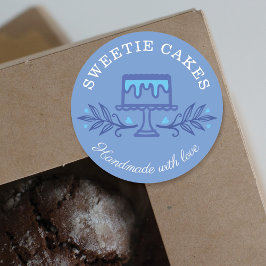 シンプルおもしろいとスタイルミニマルベーカリーケーキロゴブルー ラウンドシール