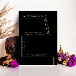 シンプルおもしろいグラフの結婚黒と金ゴールド 箔招待状