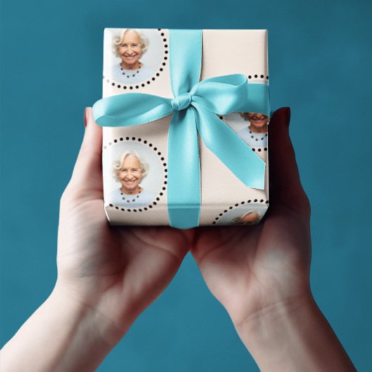 シンプルおもしろいシック編集可能ラウンドフォト水玉模様 ラッピングペーパー