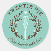 シンプルおもしろいスタイルベーカリーウィスクミニマルロゴティール（緑がかった色） ラウンドシール (正面)