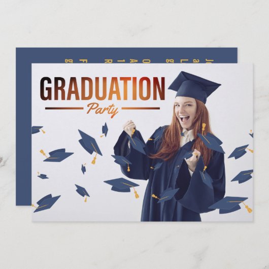 シンプルおもしろいフォト卒業パーティー招待状 招待状 (正面/裏面)