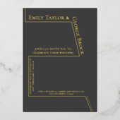 シンプルおもしろいモダンエレガントミニマル結婚金ゴールド 箔招待状 (正面)