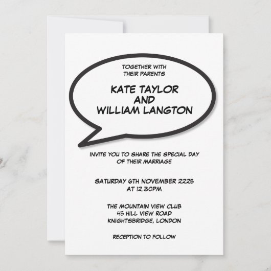 シンプルおもしろいモダン漫画白黒結婚ズ 招待状 (正面)