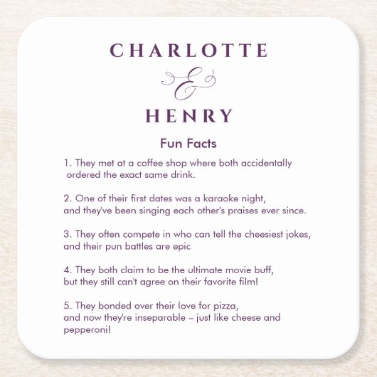 シンプルおもしろい事実結婚のコースター スクエアペーパーコースター (正面)