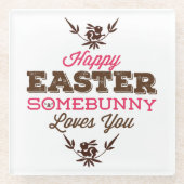 シンプルおもしろい文字ハッピーイースター ガラスコースター (正面)