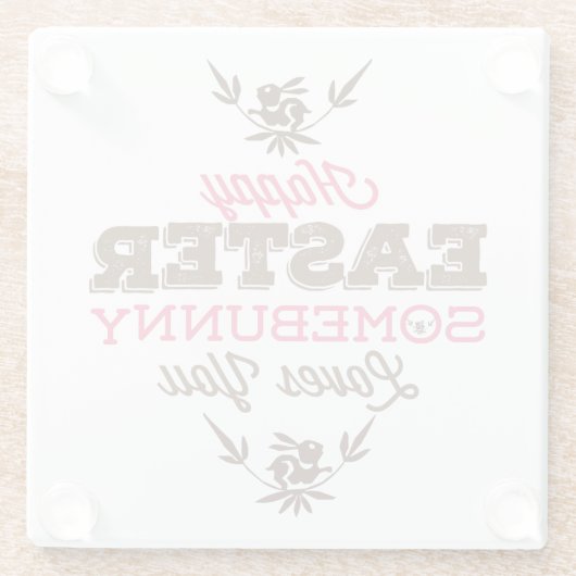 シンプルおもしろい文字ハッピーイースター ガラスコースター (裏面)