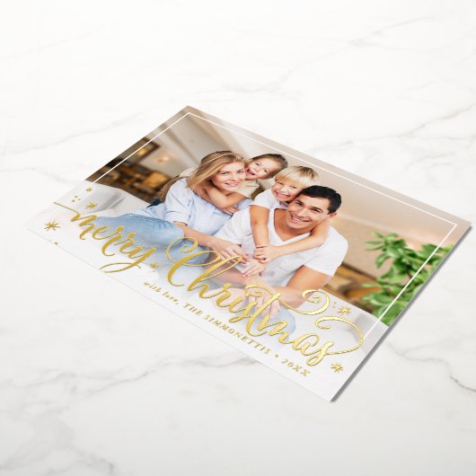 シンプルおもしろい書道楽しいクリスマス 箔シーズンカード (回転した状態)