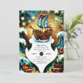 シンプルおもしろい海賊誕生日 招待状 (スタンド正面)