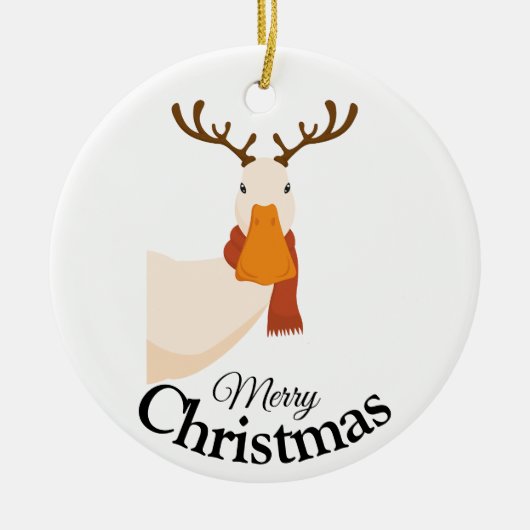 シンプルおもしろい漫画メリークリスマスダック セラミックオーナメント (正面)