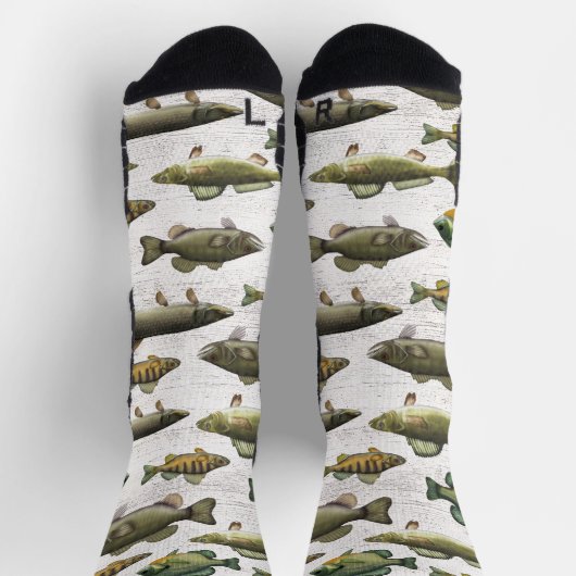 シンプルおもしろい魚釣りフィッシュお洒落かわいい ソックス (上部)
