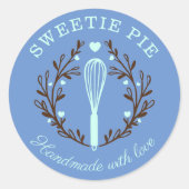 シンプルおもしろい&スタイルベーカリーウィスクミニマルロゴブルー ラウンドシール (正面)