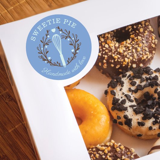 シンプルおもしろい&スタイルベーカリーウィスクミニマルロゴブルー ラウンドシール