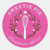 シンプルおもしろい・スタイルベーカリーウィスクロミニマルゴピンク ラウンドシール (正面)