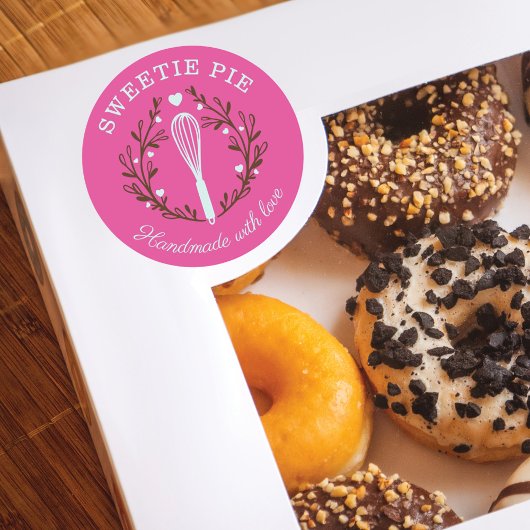 シンプルおもしろい・スタイルベーカリーウィスクロミニマルゴピンク ラウンドシール