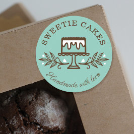 シンプルおもしろい・スタイルベーカリーミニマルケーキロゴティール（緑がかった色） ラウンドシール