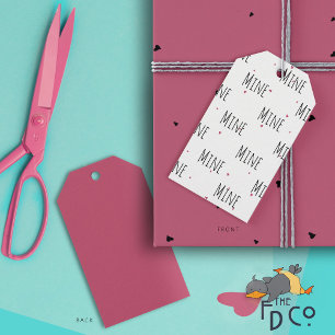 シンプルおもしろい「マイン」編集可能タイプパターン+ハート ギフトタグ