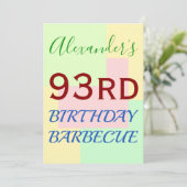 シンプルおもしろい「93rd誕生日バーベキュー」招待状 招待状 (スタンド正面)