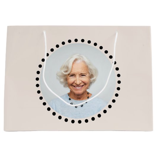 シンプルおもしろいCute Editable Round Photo水玉模様 ラージペーパーバッグ (正面)